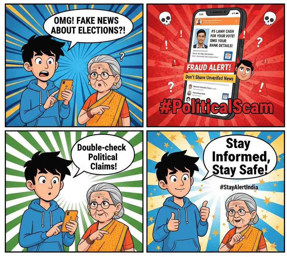 Trending  political meme alerting people to online fraud and fake news..